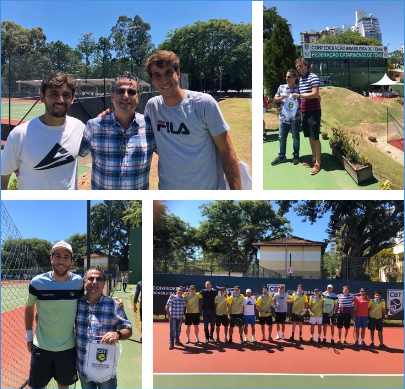 Roberto Pina, CEO e Founder da Sevesete, em fotos com membros da Confederação Brasileira de Tênis, na sede da organização.